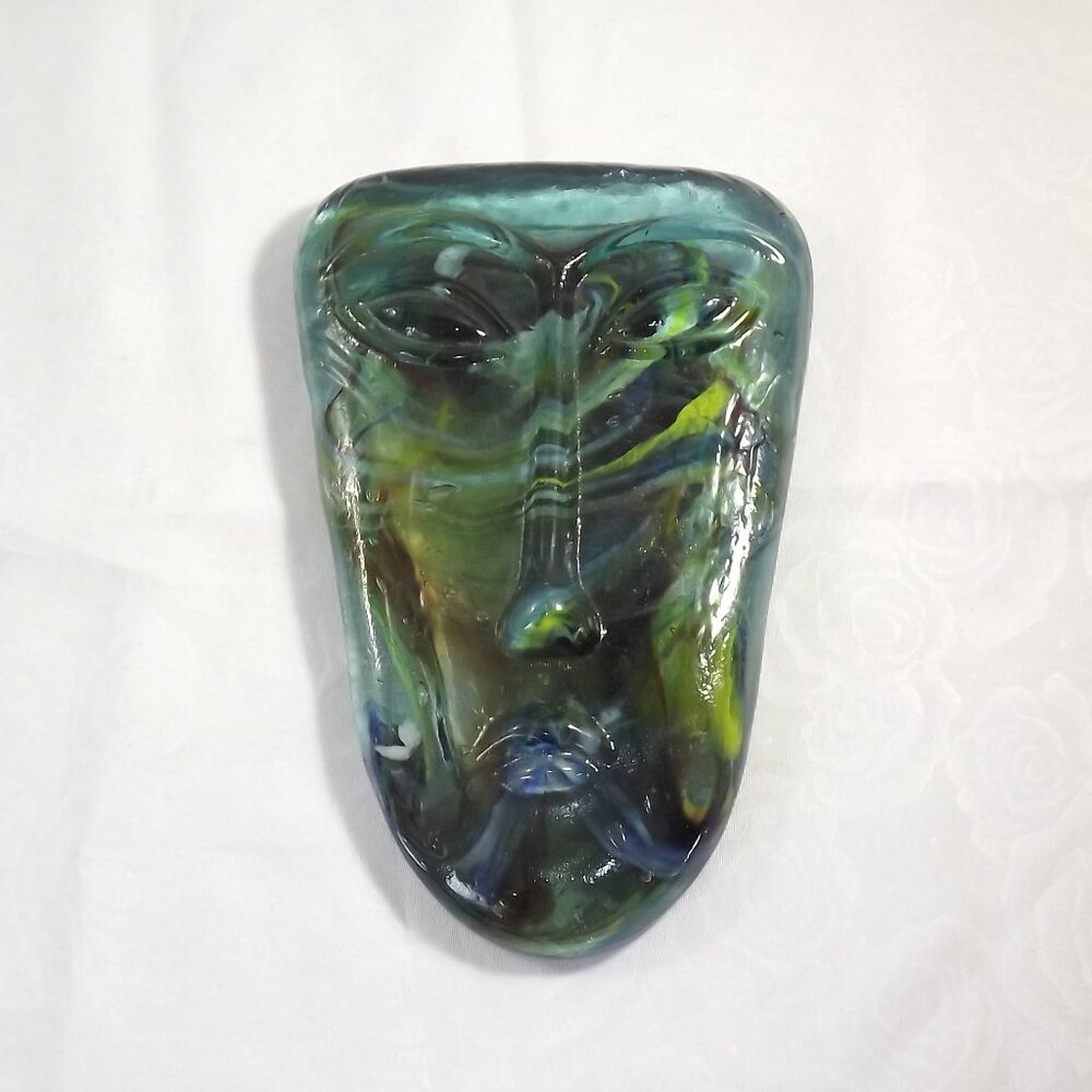 Vintage Art Glass Face Jaramillo Brothers Skydreamer Style Art with Brass Stand